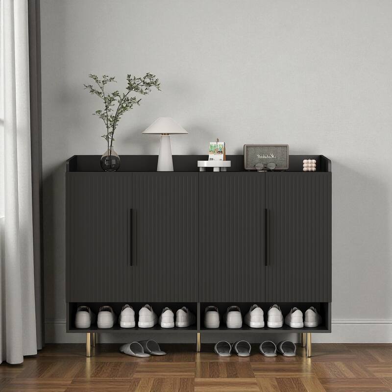 Modern Black 4-Door Shoe Cabinet, Large Entryway Storage Organizer with Adjustable Shelves
