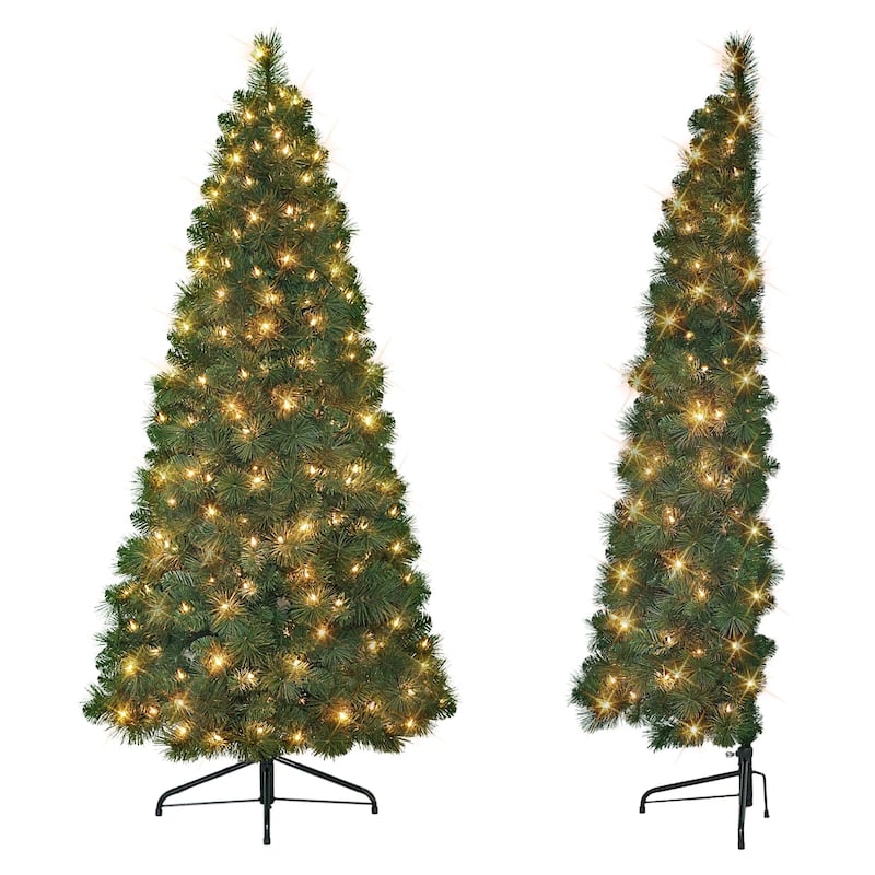Slim Artificial Half Wall Christmas Tree - 6.5’ - Clear Lights - 6.5 Foot