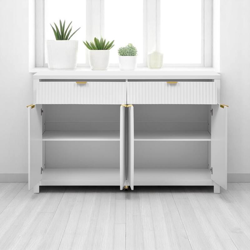 Wave-Grain Sideboard Buffet Cabinet with Drawers and Adjustable Shelves, 55in Console Table with Aluminum Handles
