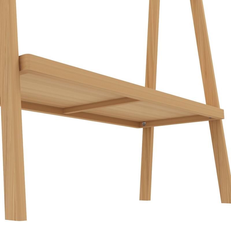 Modern Bamboo Ladder Coat Rack, Free Standing Towel Rack Poolside Rack with Bottom Storage Shelf, for Bedroom