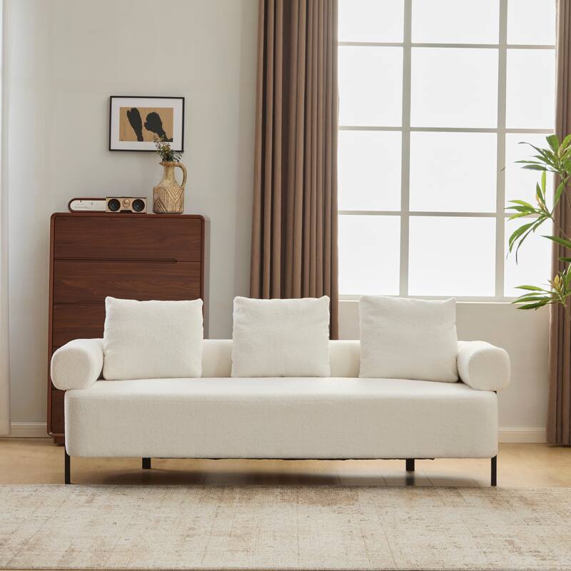 78" Modern 3-Seater Sofa Couch, Upholstered Sofa with Rolled Armrests & 3 Plush Pillows, Comfy Couch for Living Room, Bedroom