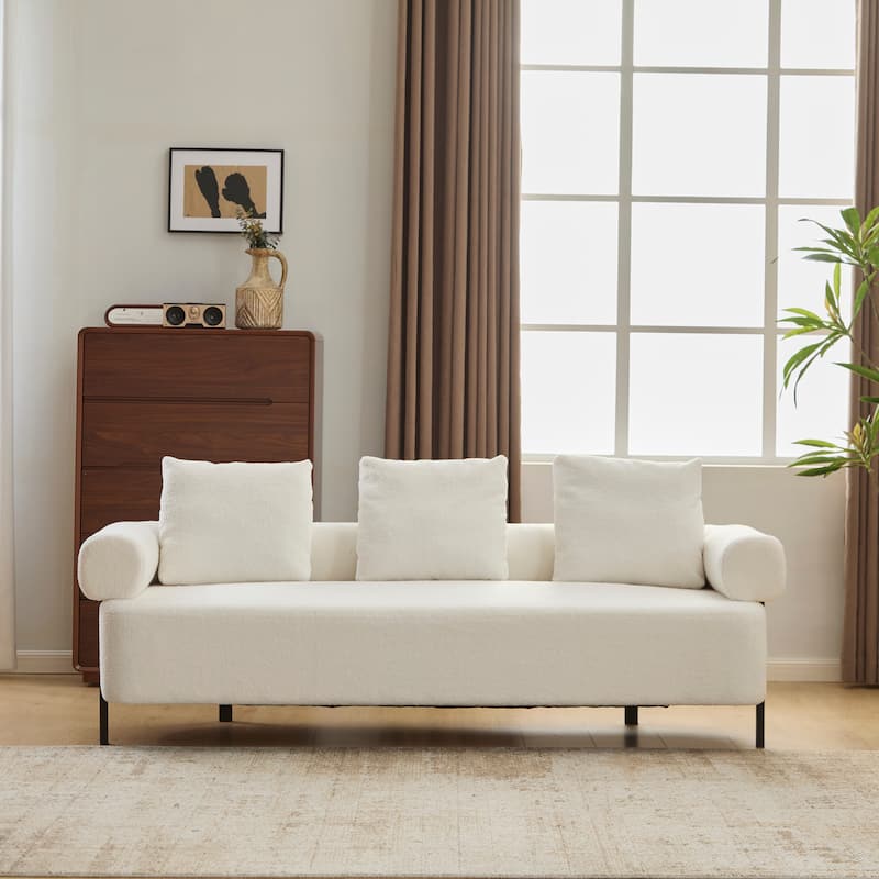 Christopher Knight Home - Leontius Boucle Sofa with Rolled Armrests and 3 Plush Pillows