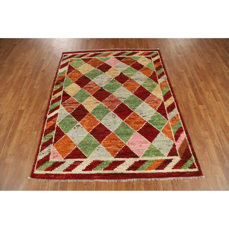 Trellis Geometric Moroccan Rug Hand-Knotted Wool Carpet - 5'1" x 6'5"