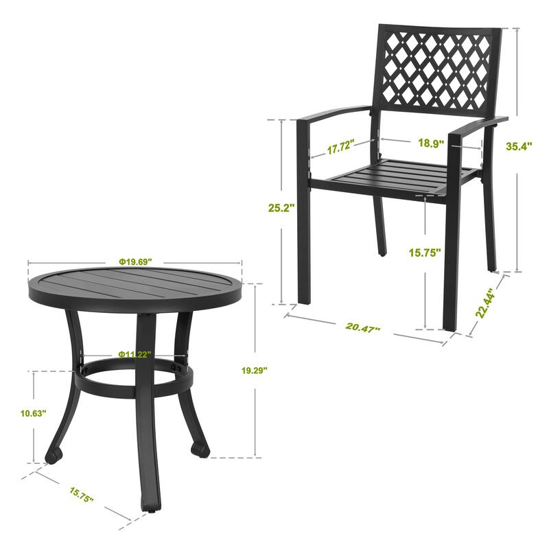 3-Piece Powder-Coated Iron Outdoor Bistro Set, Black