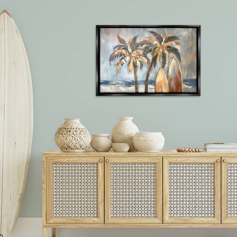 Stupell Warm Tropical Surfboards Framed Floater Canvas Wall Art Design By Ramona Murdock