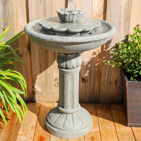 Ashlee Weathered Concrete Tiered Birdbath - 17" x 26"