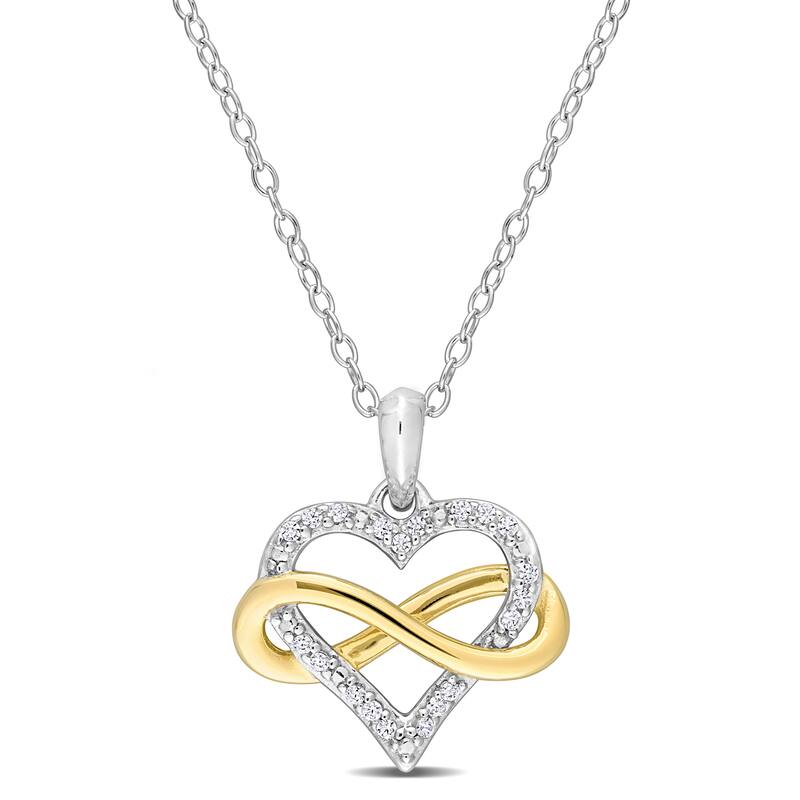 Miadora 1/5ct Cubic Zirconia Heart & Infinity Pendant & Chain in White & Yellow Sterling Silver