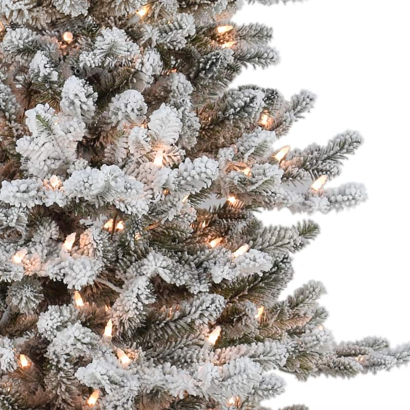 Puleo International 6.5 ft. Pre-lit Flocked Royal Majestic Douglas Fir Downswept Artificial Christmas Tree