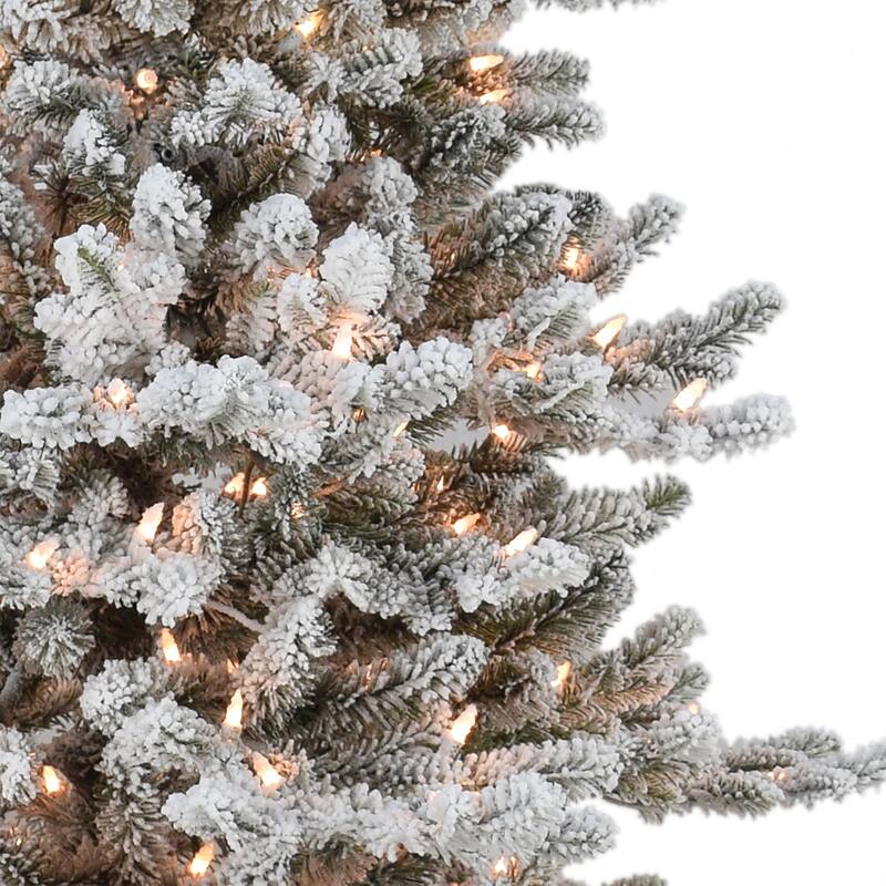 Puleo International 7.5 ft. Pre-lit Flocked Slim Royal Majestic Douglas Fir Downswept Artificial Christmas Tree