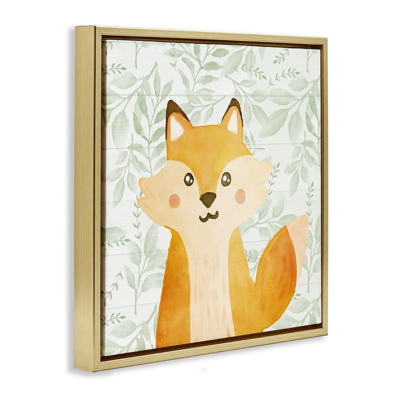 Stupell Whimsical Fox on Florals Framed Floater Canvas Wall Art Design By Kim Allen