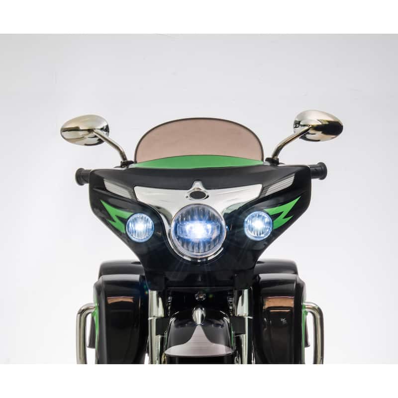 Kids 3-Wheel Motorcycle with Dual Seats, Black Ride-On Motorcycle Electric Motorcycle with LED Headlight