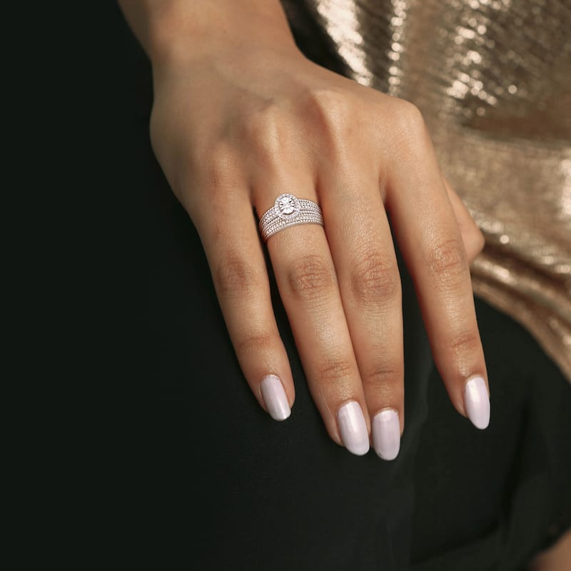 Miadora 1/3ct TDW Diamond Multi-Row Halo Bridal Ring Set in Sterling Silver