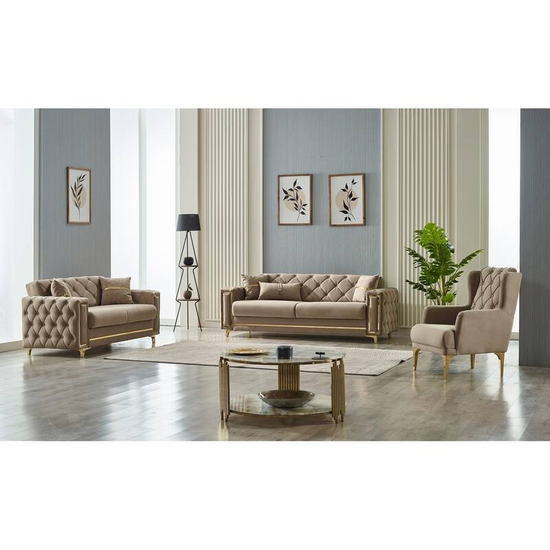 Bamin 3 Pieces Living Room Sets 1 Sofa 1 Loveseat 1 Chair - Beige