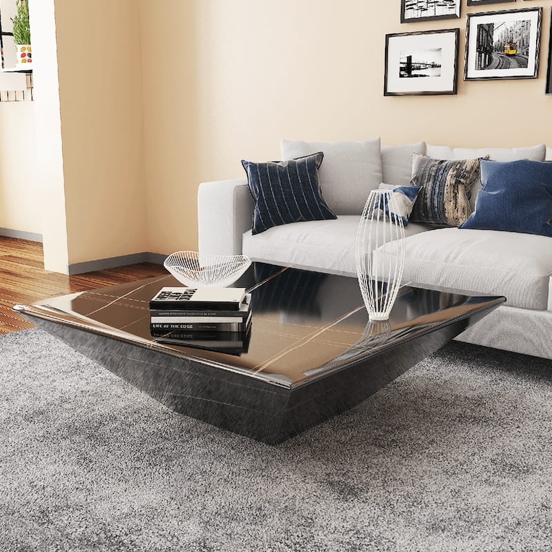 Modern Square Coffee Table, Trapezoid White Sintered Stone Coffee Table, Fully-assembled