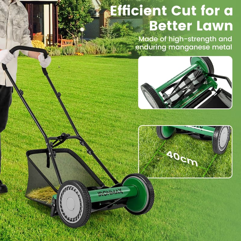 Ironmax 16" Push Lawn Mower with 5-Blade 6.9 Gallon Removable Grass - See Details
