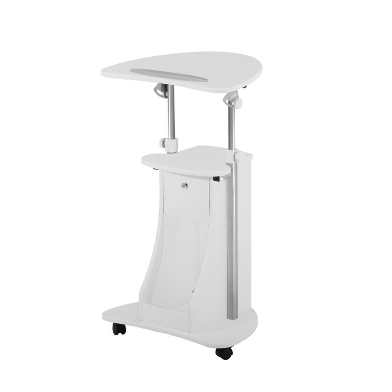 Sit-to-Stand Rolling Adjustable Laptop Cart With Storage, White