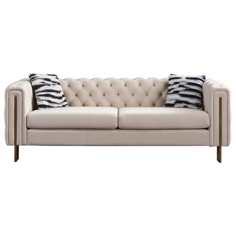 84.25" Luxurious Tufted Velvet Upholstered 3-Seater Sofa with Golden Metal Armrest Design and Buttoned Tufted Backrest