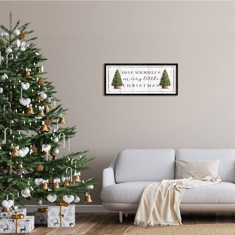 Stupell Rustic Merry Little Christmas Phrase Holiday Fir Trees Framed Wall Art