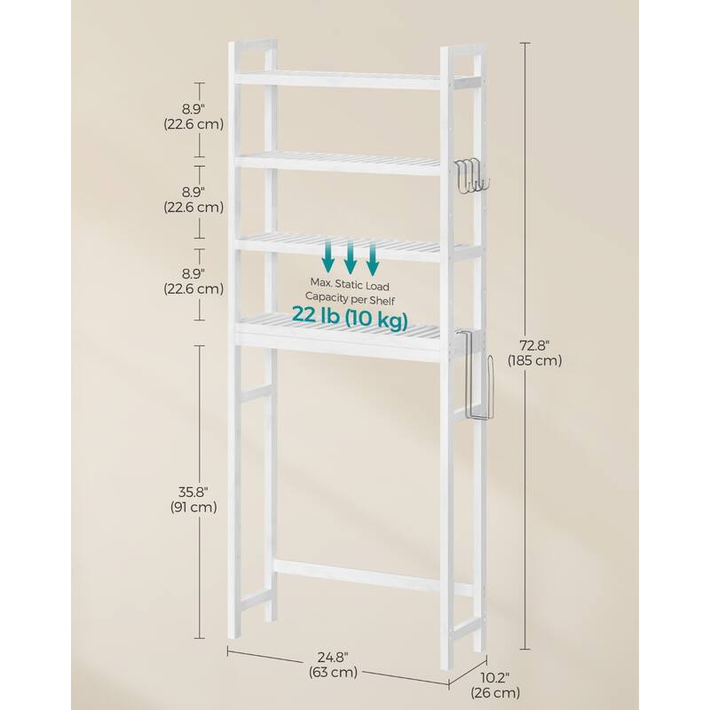 3-Tier Tall Freestanding Wicker Over-the-Toilet Storage Organizer with 3 Hight Adjustable Middle Shelf