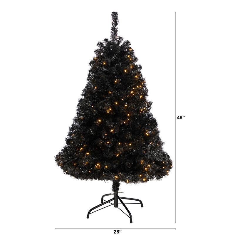 Black Artificial Christmas Tree 4ft with 170 Clear Lights - Holiday Decor - 48