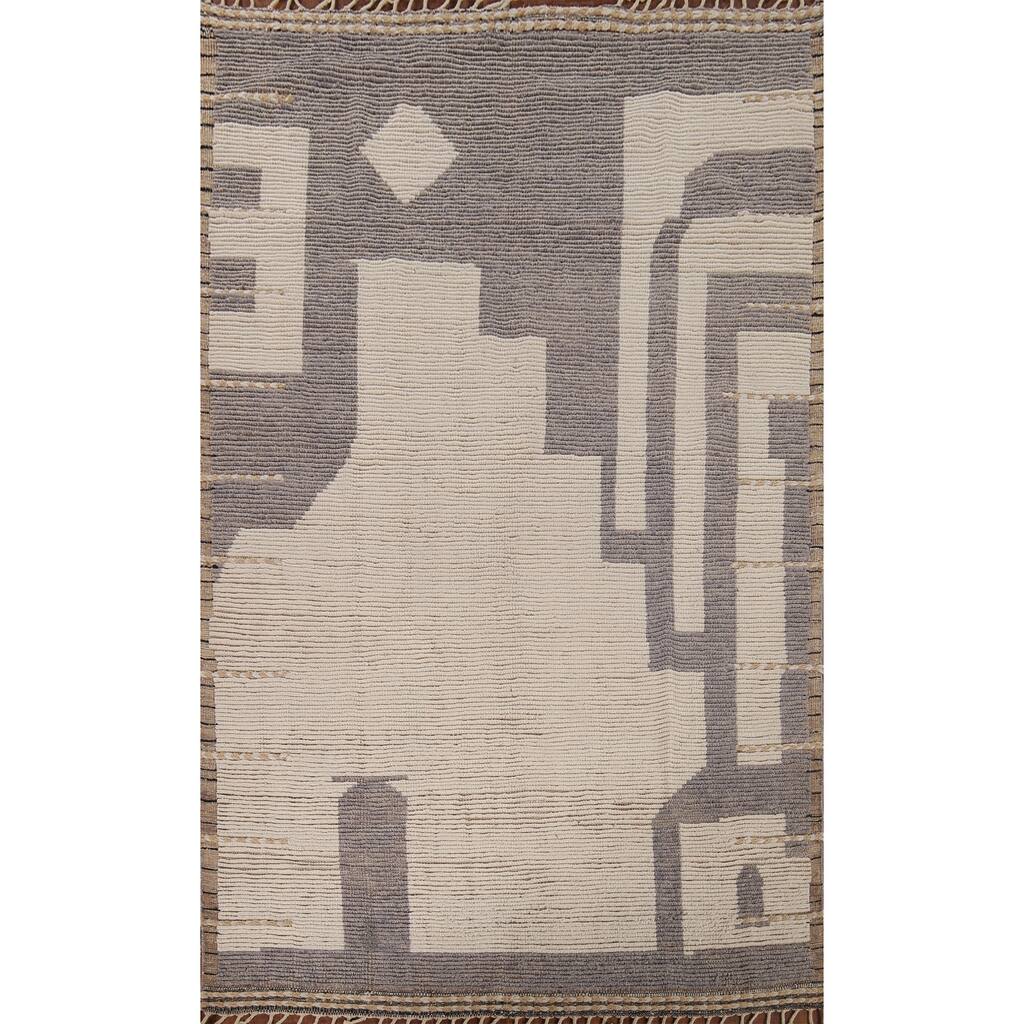 Earth Tone Moroccan Modern Area Rug Hand-Knotted Wool Carpet - 6'0"x 9'9"
