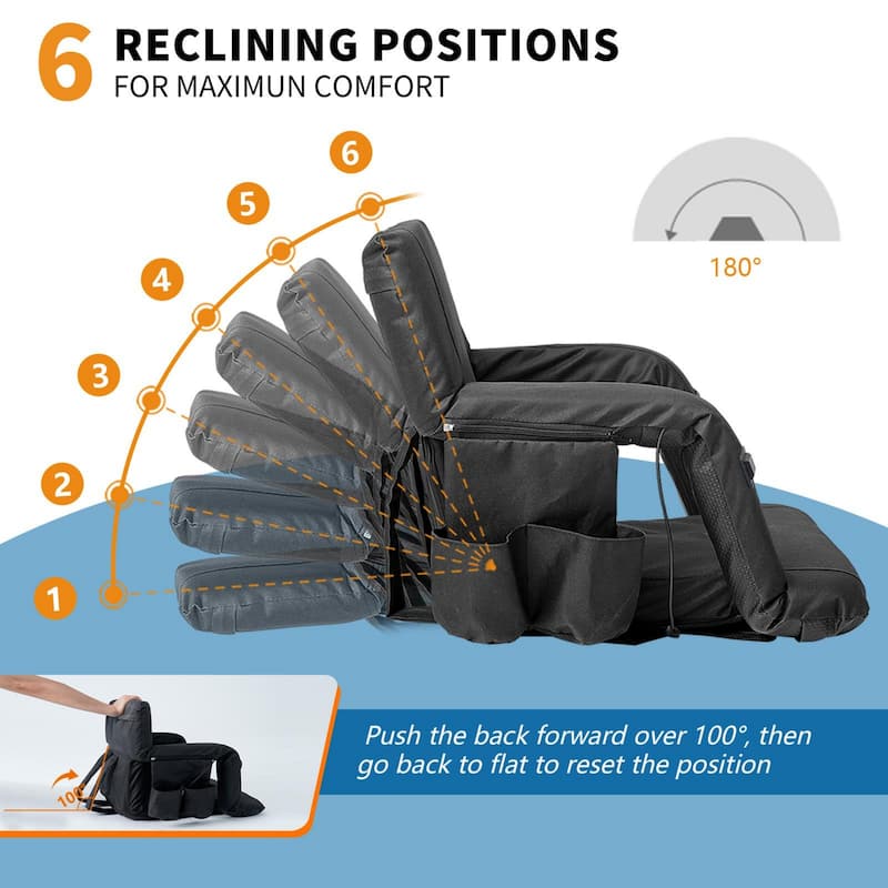 DoCred Heated Folding Stadium Seat for Bleachers, Black, 2Pack - 25"