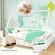 preview thumbnail 21 of 19, Twin Size Wooden House Bed with Roof and Safety Guardrail