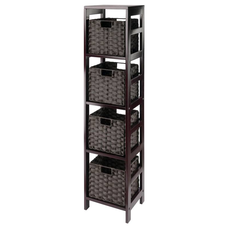 5 Pc Storage Shelf 4 Foldable Woven Baskets 55" Espresso Chocolate