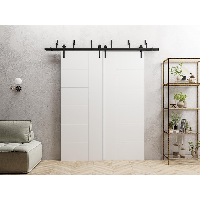 Sliding Closet Barn Bypass Doors / Mela 0716 Painted White / Modern 6.6FT Silver Rails / Wood Solid Bedroom Wardrobe Doors