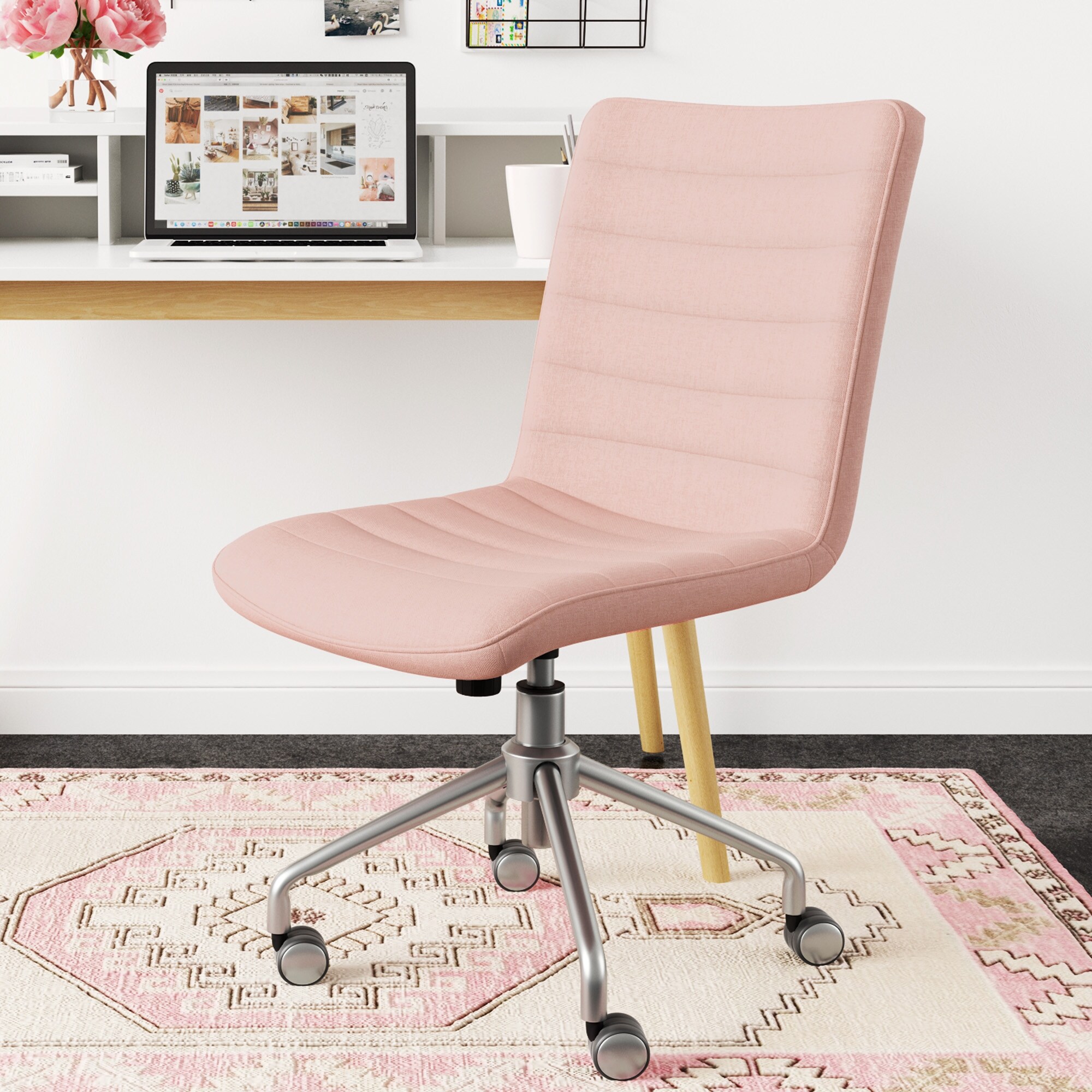 Elle Decor Adelaide Armless Task Chair Adjustable Height Desk Accent Fabric Upholstered Seat and Back