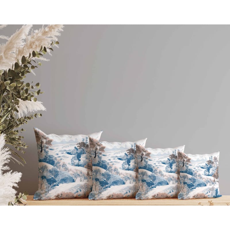 Leaf Magic Stories Indoor/Outdoor Reversible Throw Pillow Blue and Pink