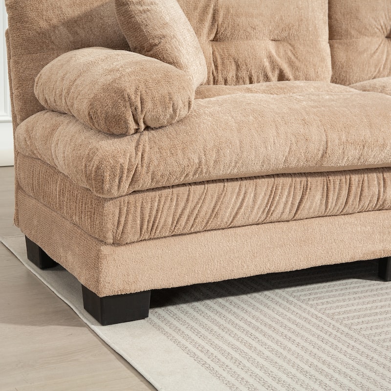 Modern 3 Seat L Shaped Modular Sectional Sofa with Chenille Upholstery and Ottoman for Living Room and Guest Room