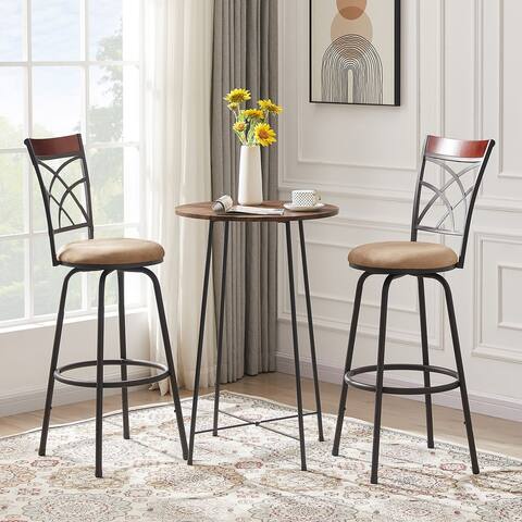3 Piece Pub Dining Set, Modern Round Bar Table and Height-Adjustable Bar stools, Brown