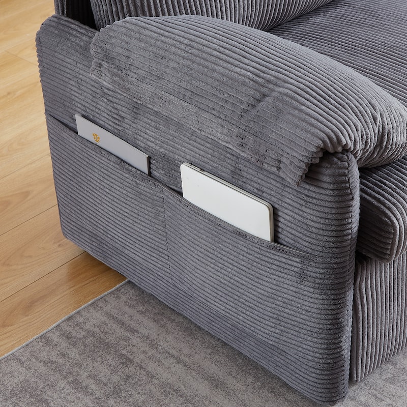 65" Corduroy 3-in-1 2-Seater Sleeper Sofa with Loveseat Side Storage Pocket, High-Density Sponge Cushions