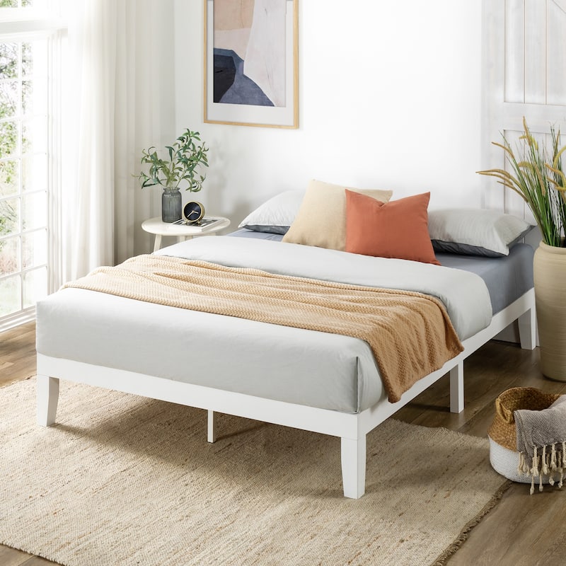12" Classic Solid Wood Platform Bed Frame - White - King