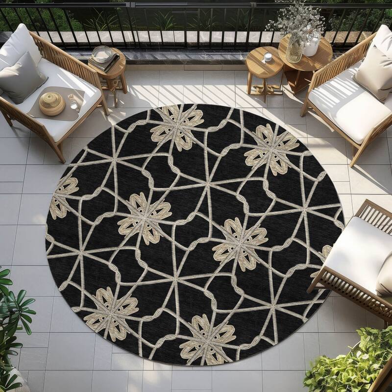 Machine Washable Indoor/ Outdoor Chantille Contempoary Whimsy Rug - Black - 8' x 8'