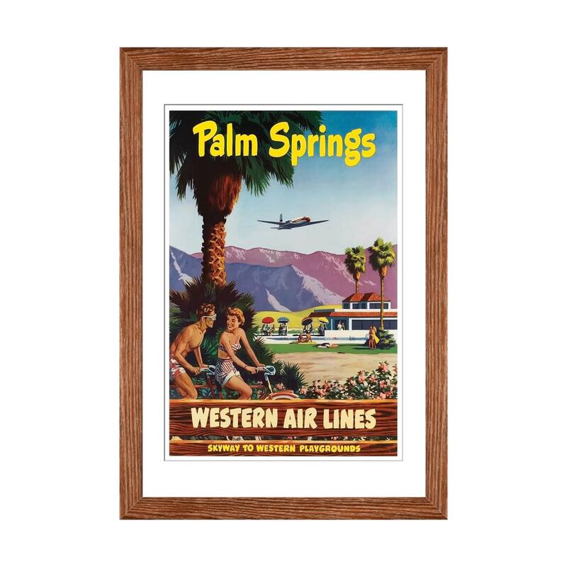 iCanvas "Palm Springs - Western Airlines, Skyway To Western Playgrounds" by Unknown Artist - Walnut - 24x16x1