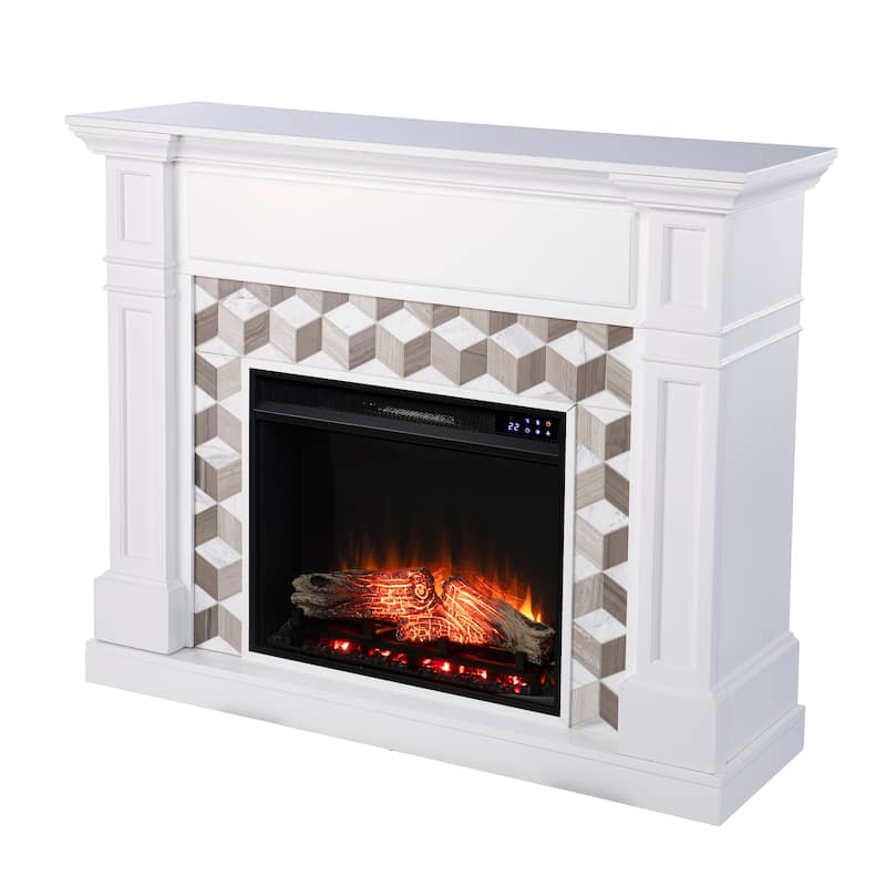 SEI Furniture Dardon Electric Fireplace with Marble Surround