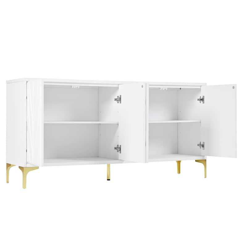 Modern Carved Sideboard Buffet Cabinet with Handleless Push-Open Design, for Living Room, Bedroom and Dining Room, White