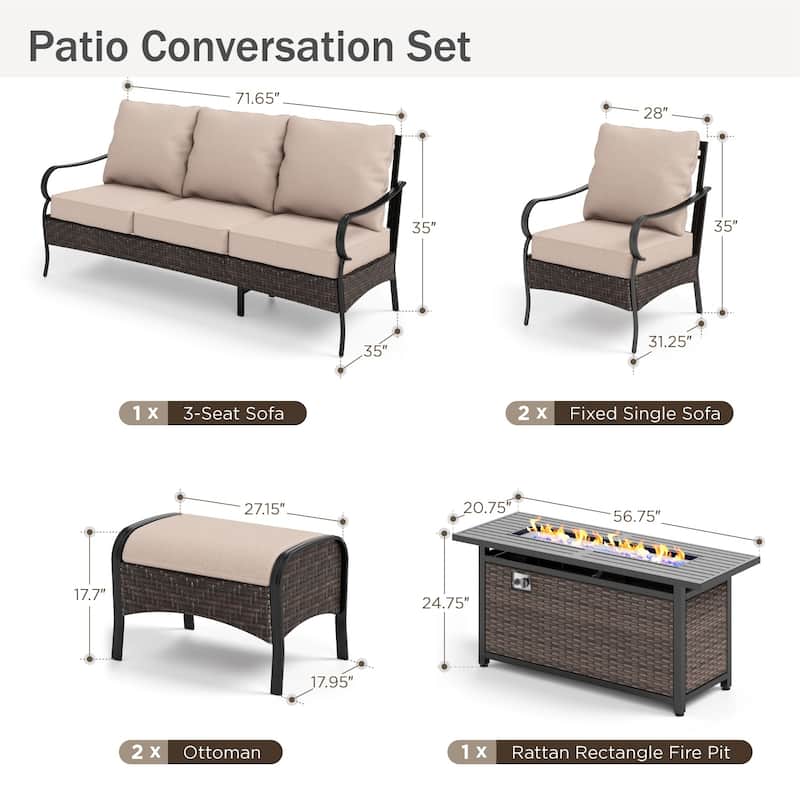 MAISON ARTS 4/6 Pieces Outdoor Heavy-Duty Oversized Metal Conversation Set with Fire Pit Table