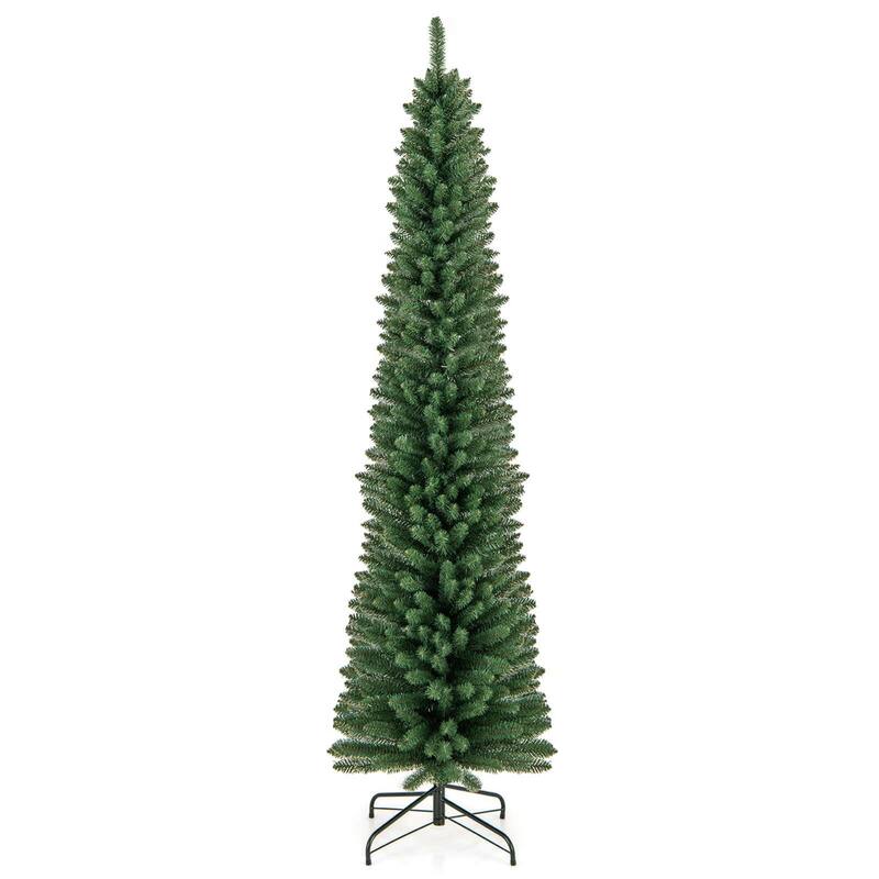 Costway 5/6/7/8 FT Pencil Christmas Tree Artificial Xmas Tree with - 7 FT - 7 Foot