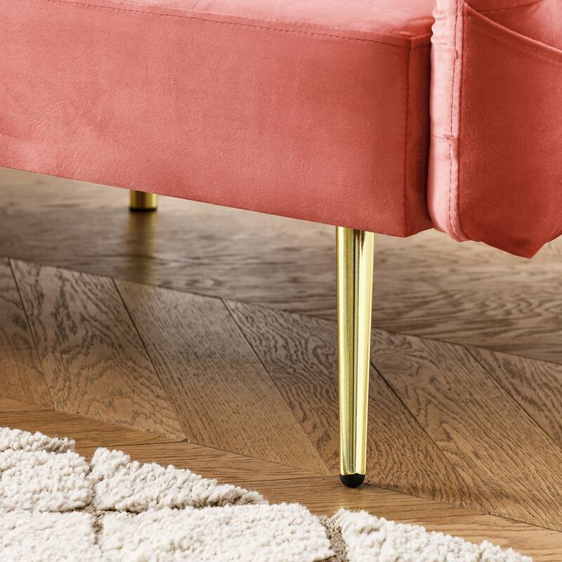 Velvet Futon Sofa Bed with Folded Armrests