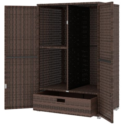 Mixed Brown PE Rattan Outdoor Storage Cabinet with Drawer and Doors - 31.5" L x 23.6" W x 47.2" H