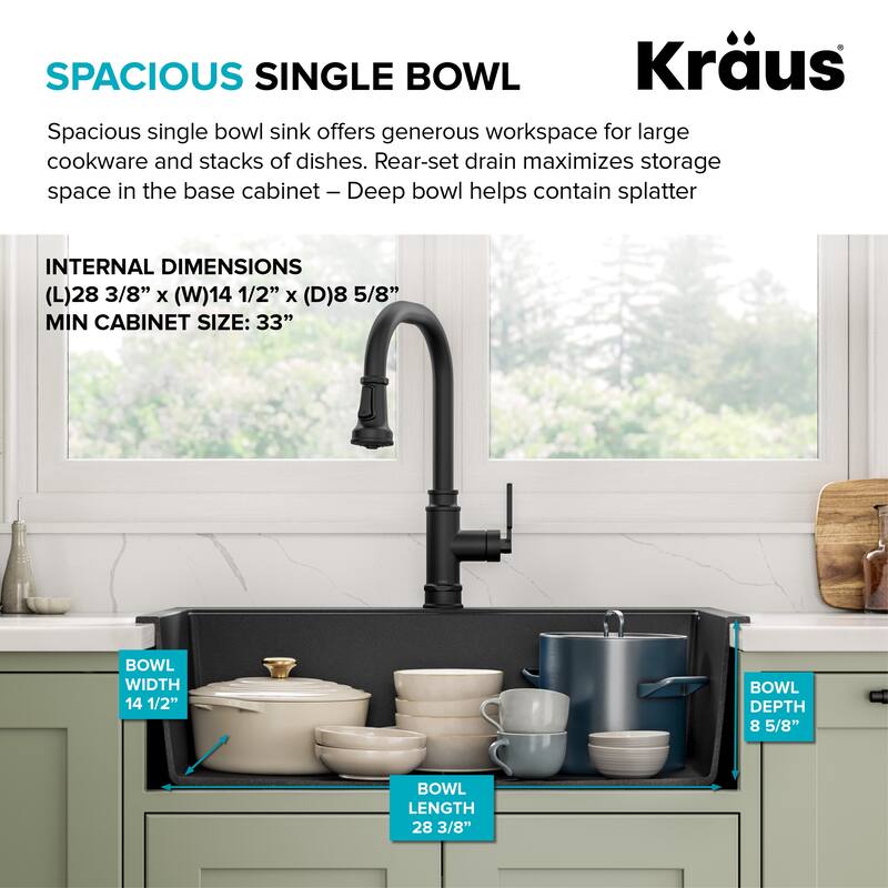 KRAUS Granite 31 inch 1-Bowl Undermount Drop-in Kitchen Sink