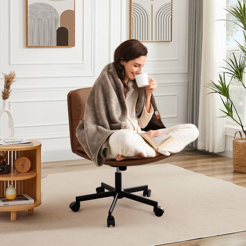 PU Leather Armless Office Chair, Adujustable Height, 360 Degree Swivel Task Chair with Ultra uiet Casters Design