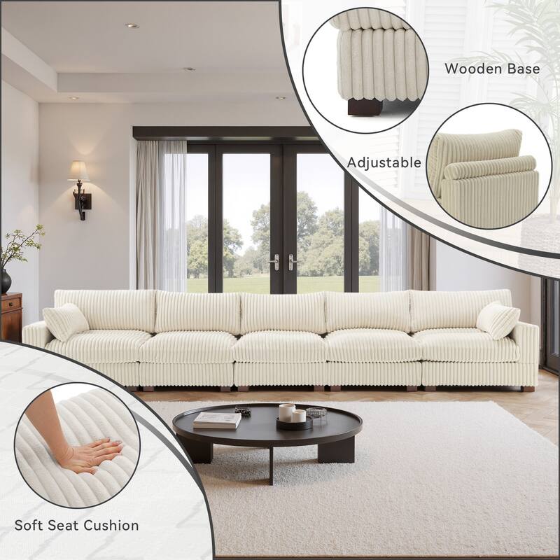 5-Piece Oversized Cotton Flannel Modular Sectional Sofa for Living Room