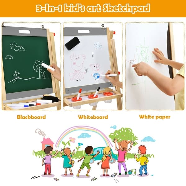 XCSOURCE Kids Art Easel - 360° Rotating Wooden Double Sided Drawing Board With Chalkboard & Whiteboard