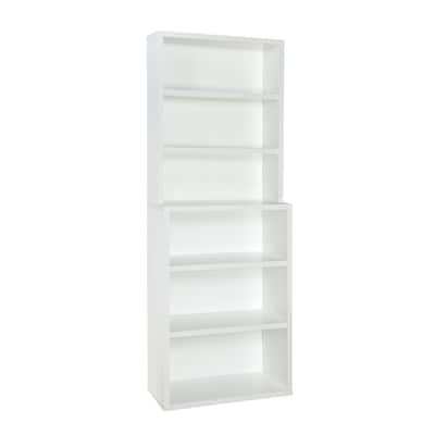 Bookshelf with 6 Shelf Tiers, Adjustable Shelves, Tall Bookcase Hutch, Sturdy Wood With Closed Back Panel, White Finish