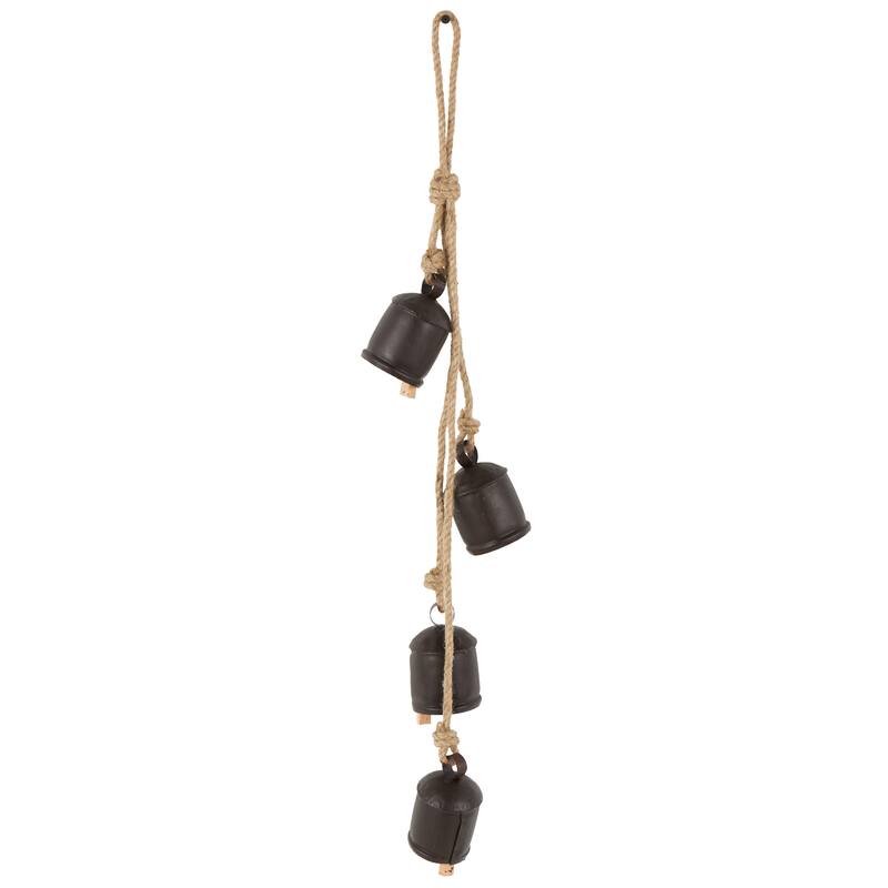 Metal Cluster Decorative Bells with 4 Bells on Jute Hanging Rope - White, Black, Gold, Red - Roche River Decor - Black