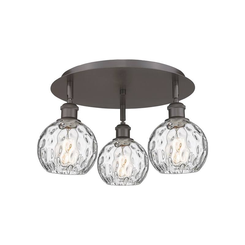 Innovations Lighting Athens Water Glass - 3 Light 18" Flush Mount - Clear Water Glass/Oil Rubbed Bronze